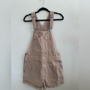 Old Navy Denim Slouchy Shortalls Short Overalls Pink Pastelino Taupe Women’s M